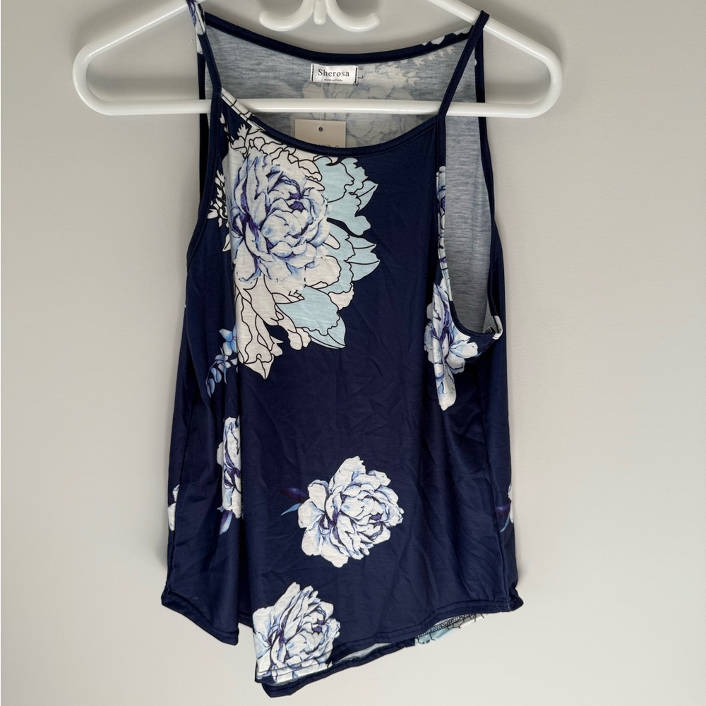Secret Treasures Dark Blue Floral Tank top
